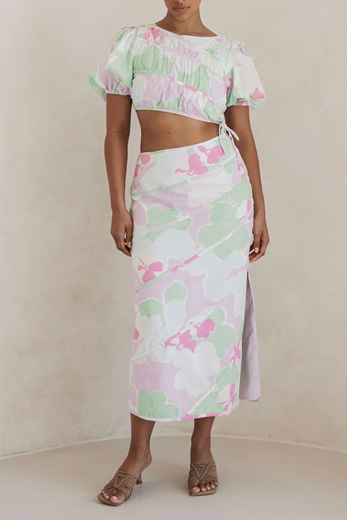 Pastel Print Midi Skirt