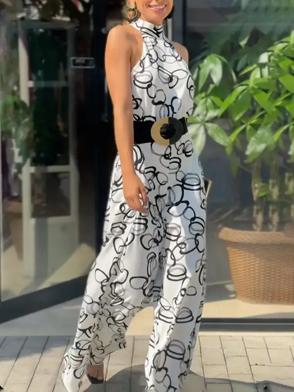 Hoog Getailleerde Losse Jumpsuits Met Contrasterende Kleur Geen