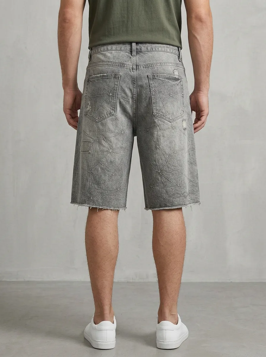Men's Everyday Geometric Distressed Raw Hem Distressed Denim Shorts