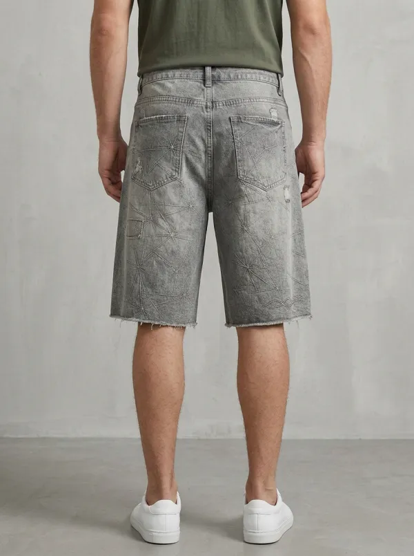 Men's Everyday Geometric Distressed Raw Hem Distressed Denim Shorts