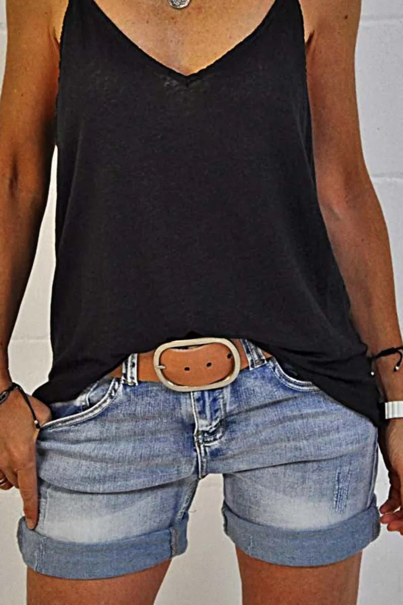 Zip Fly Ripped Denim Shorts Without Belt