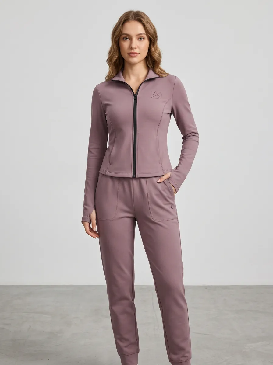 Women's Mauve Full-Zip Track Jacket and Jogger Set