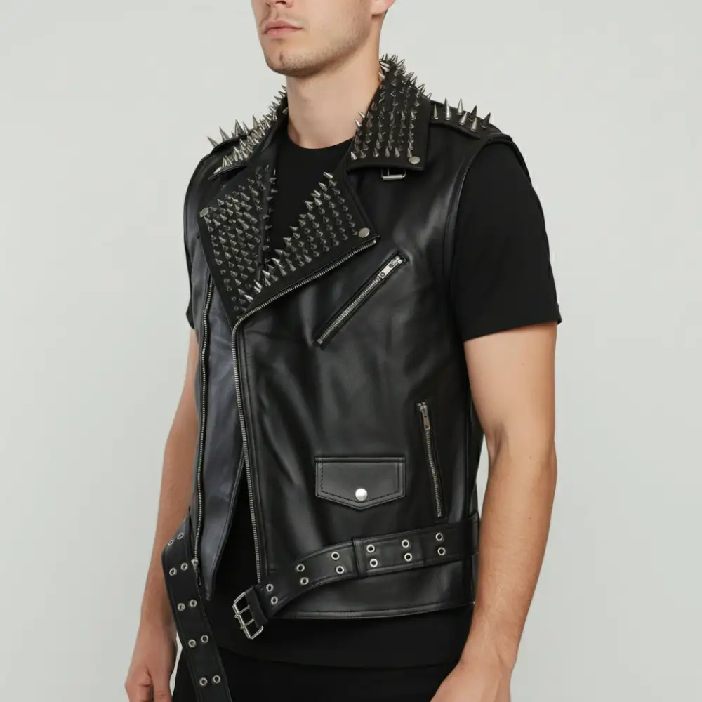 Relaxed Leather Biker Motorcycle Studded Jacket