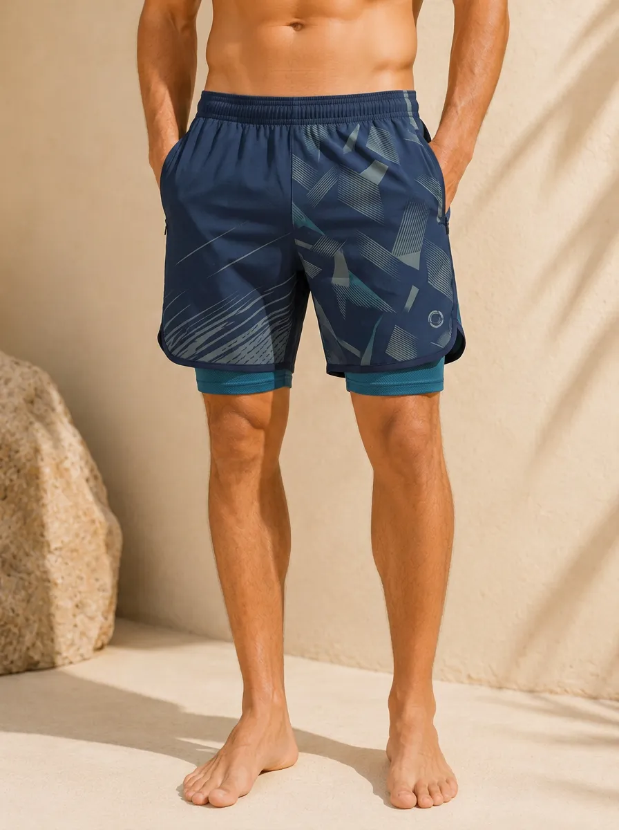 Men's Sport Performance Athletic Fitness Geometric Pattern Printed Shorts