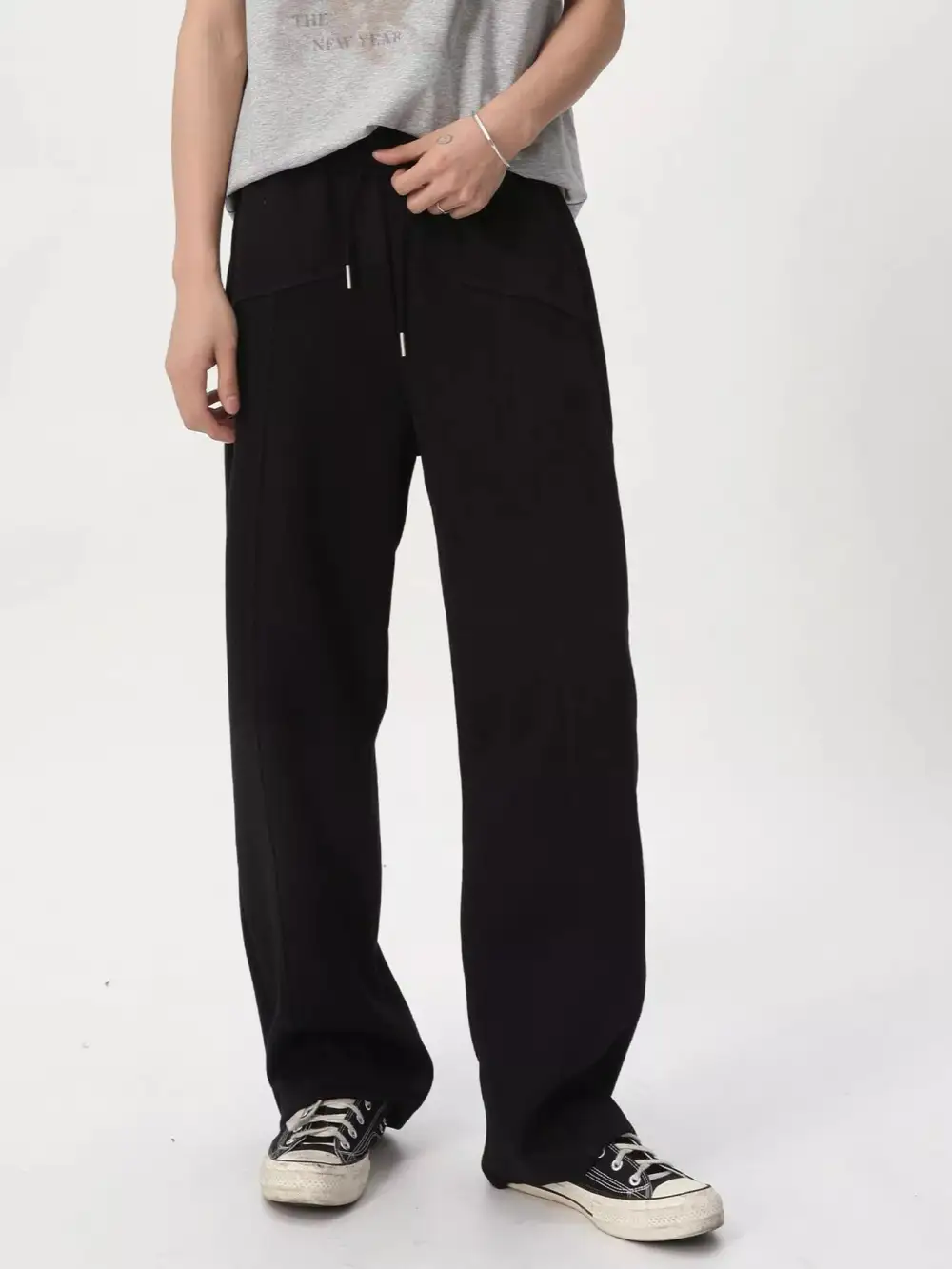 Textured Men's Wide Leg Drawstring Pants