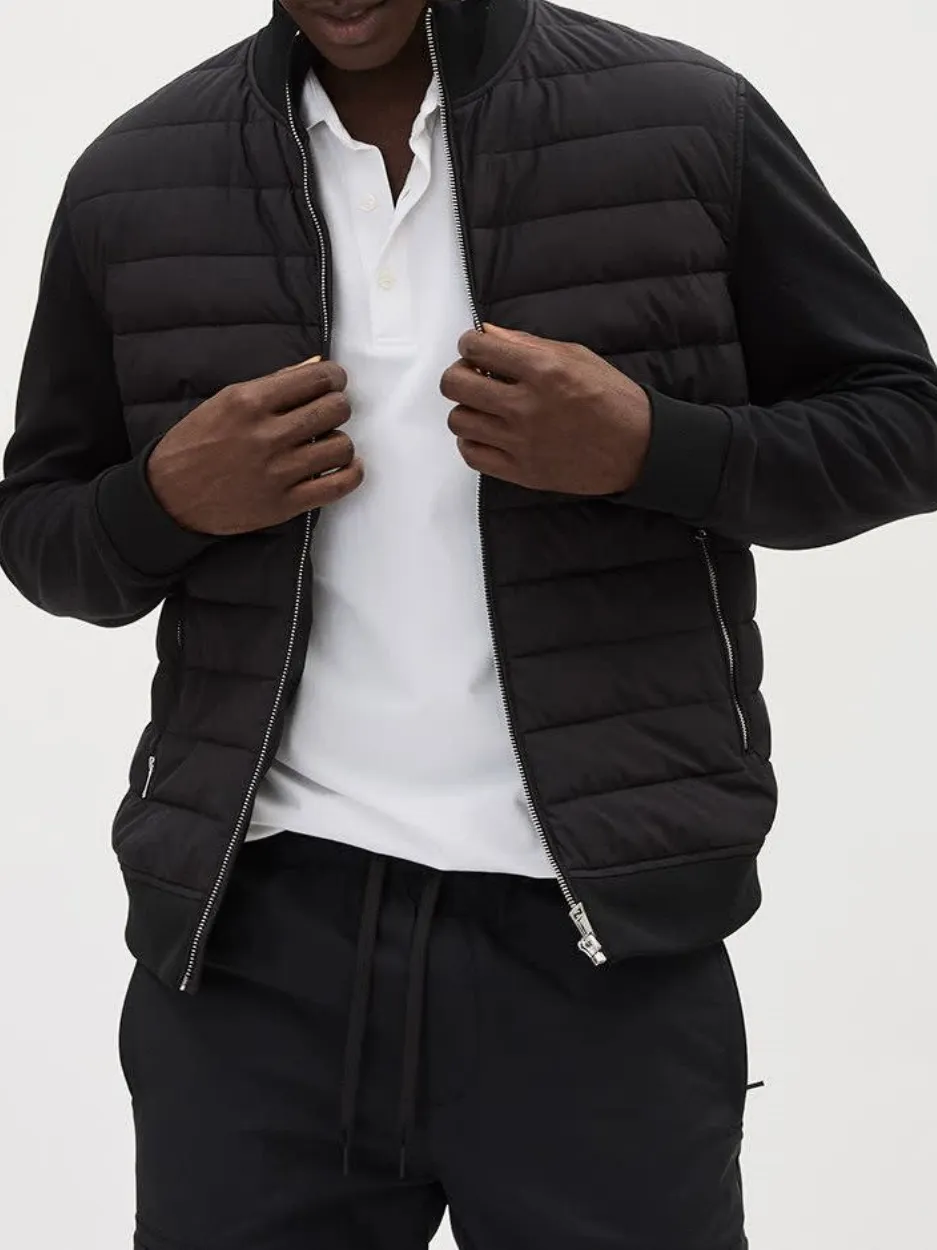 Black Long-Sleeve Mock-Neck Quilted Jacket