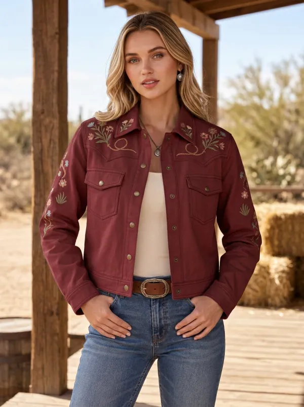 Women's Prairie Inspired Western Cowgirl Floral Embroidery Floral Embroidered Jacket