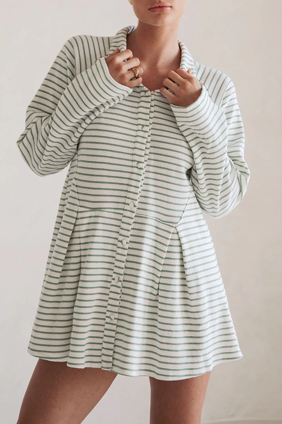 Striped Long Sleeve Button Up Mini Dress