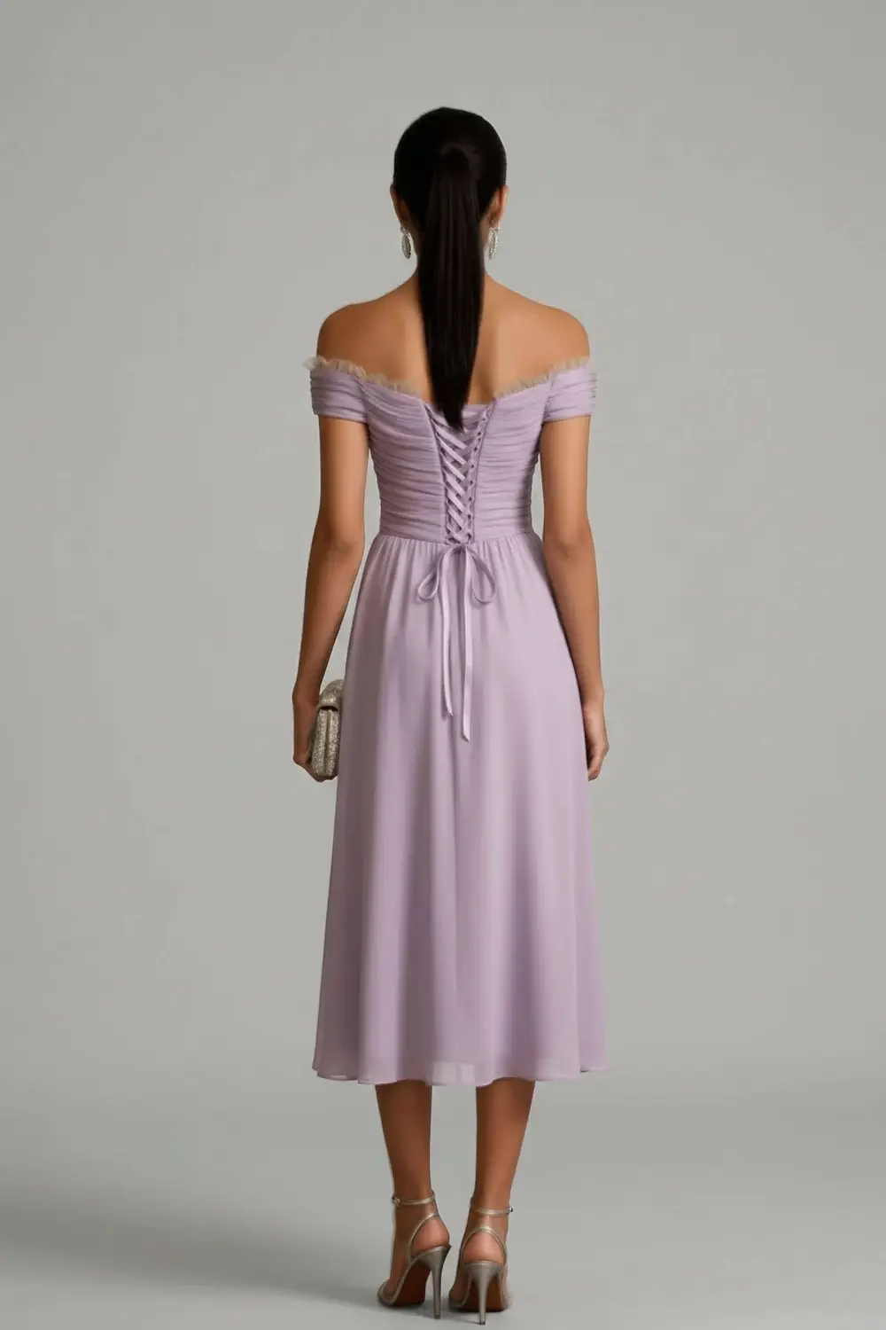 Elegant Peplum Pleated Chiffon Off Shoulder Midi Dress