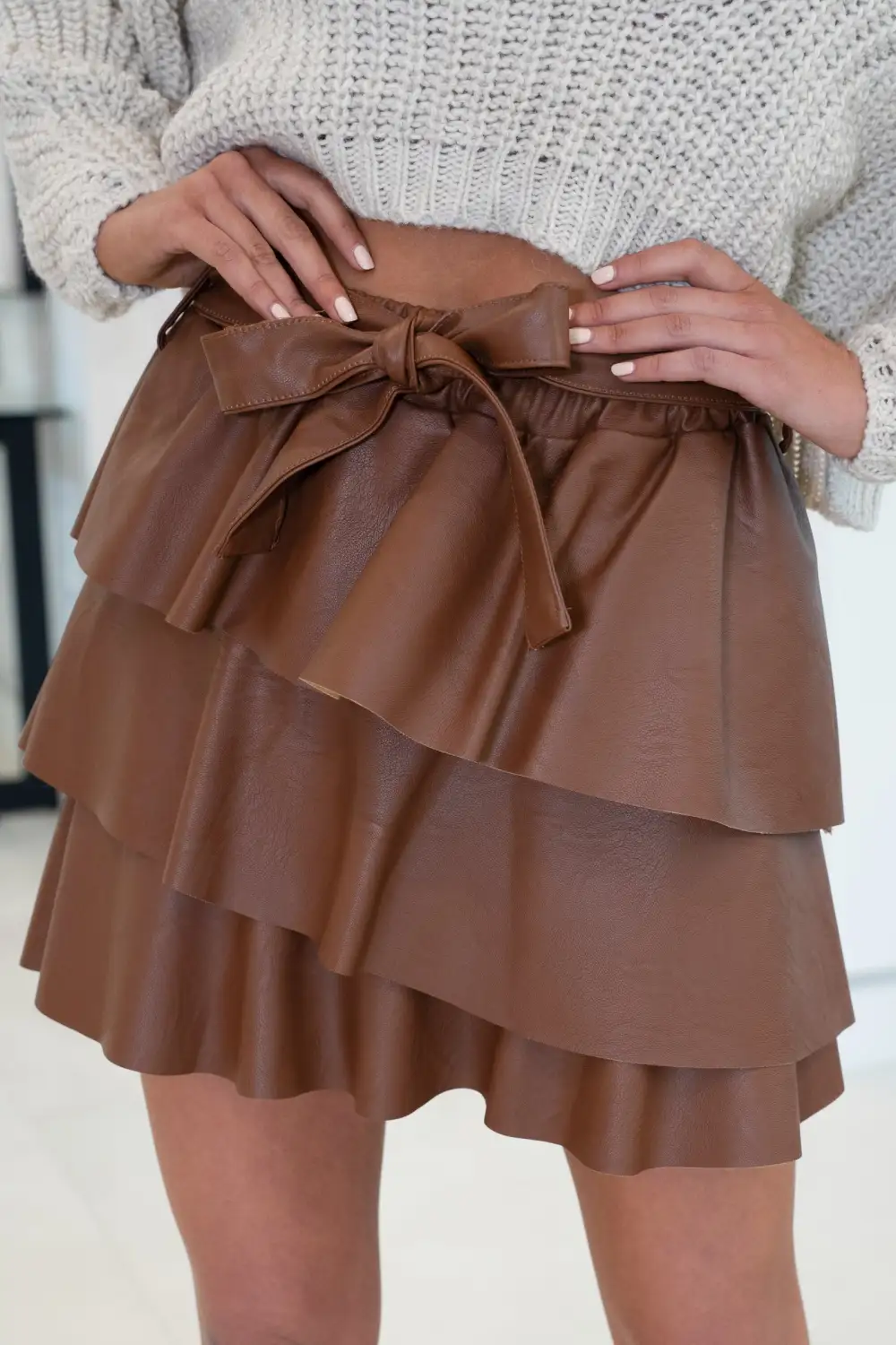 Faux Leather Tiered Mini Skirt