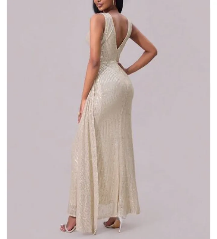 Slit Sequin Surplice Sleeveless Maxi Dress