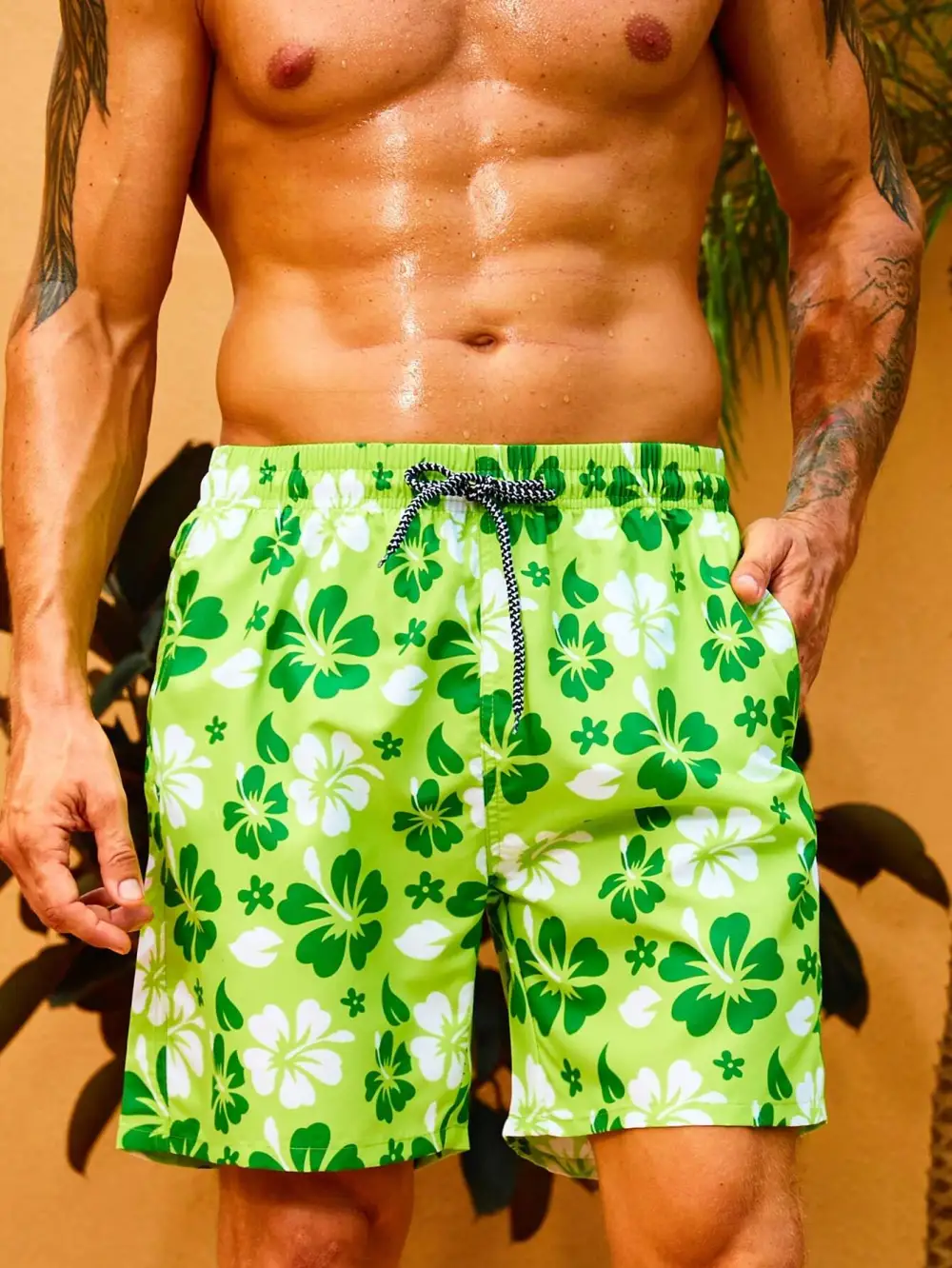 Men's Flower Patterned Swim Trunks