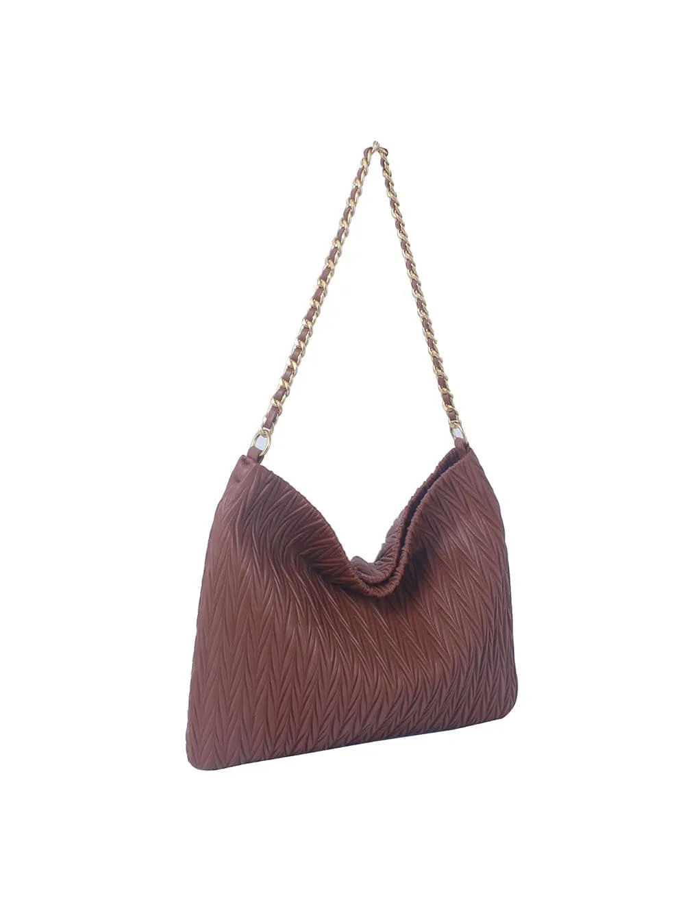 Everyday Detail Embossed Chain Accent Pocketed Faux Leather Shoulder Bag