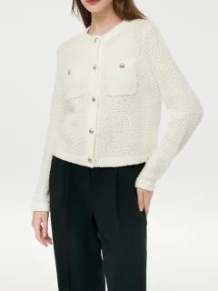 Openwork Long Sleeve Knitted Women Cardigan