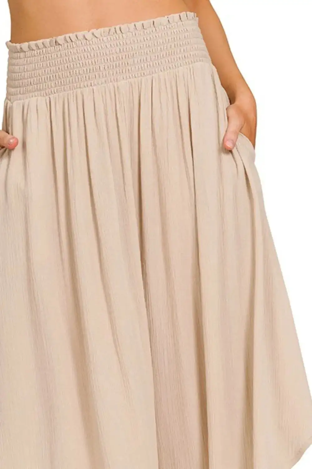 Gentle Smocked Pocket Detail Skirt