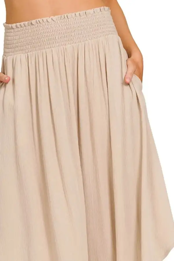 Gentle Smocked Pocket Detail Skirt