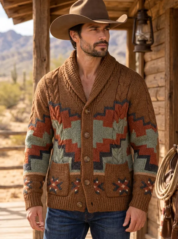 Dusty Trail Aztec Geometric Country Classic Men's Western Cardigan
