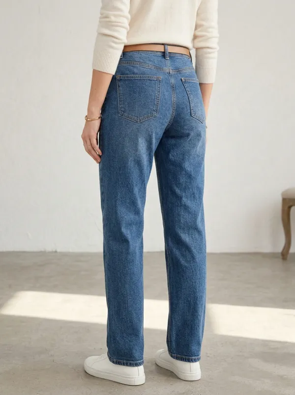 Women's Casual Fashion High-Waisted Blue Denim Jeans