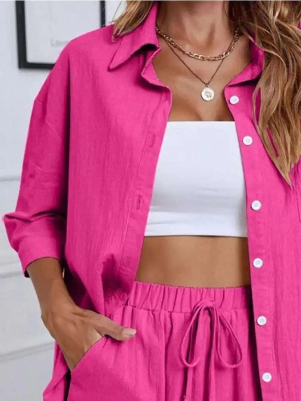 Button Down Shirt Shorts Set