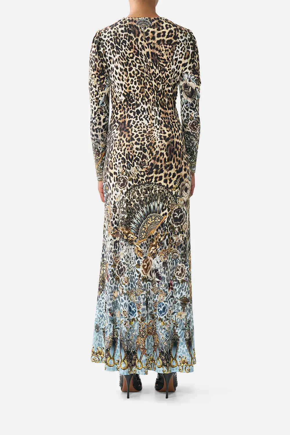 Printed Gathered Jersey Long Dress