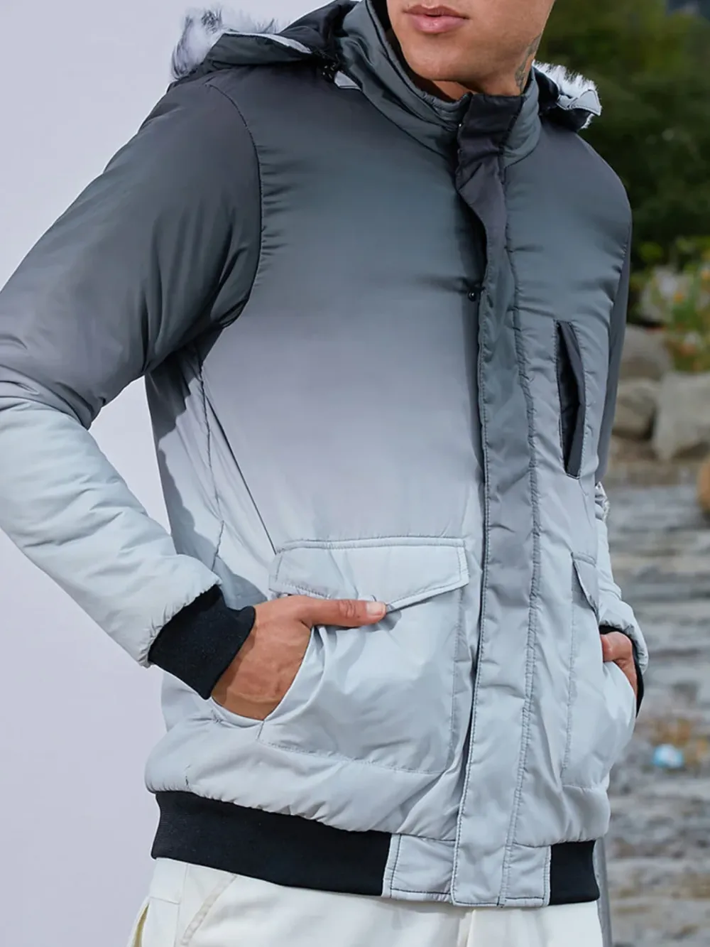 Ombre Effect Hooded Puffer Jacket