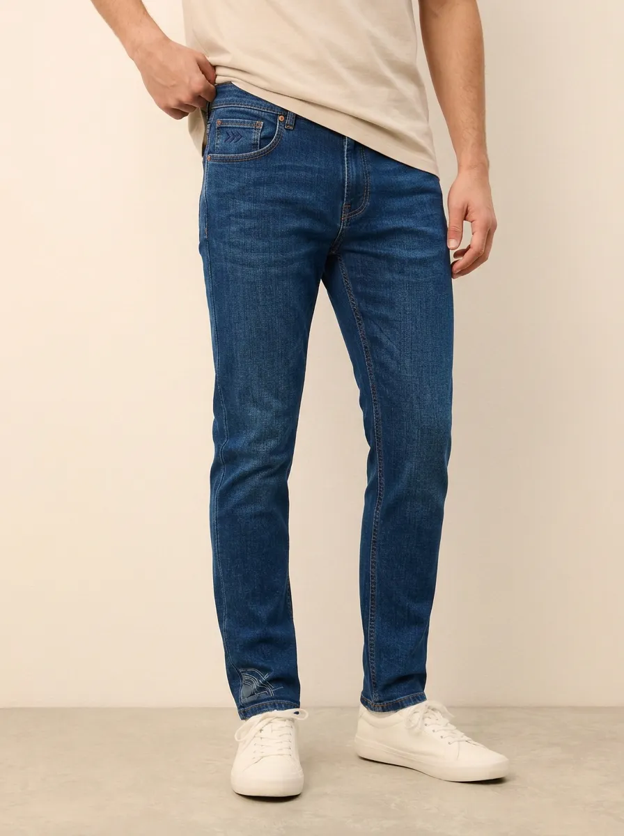 Men's Modern All Day Embroidered Detail Stretch Denim Jeans