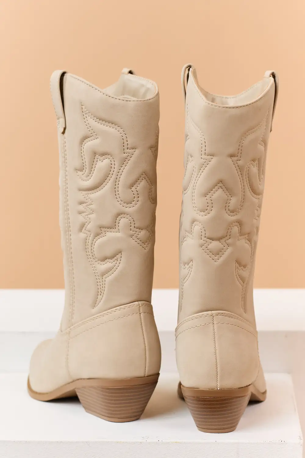 Oatmeal Faux Suede Pointed Toe Western Boots