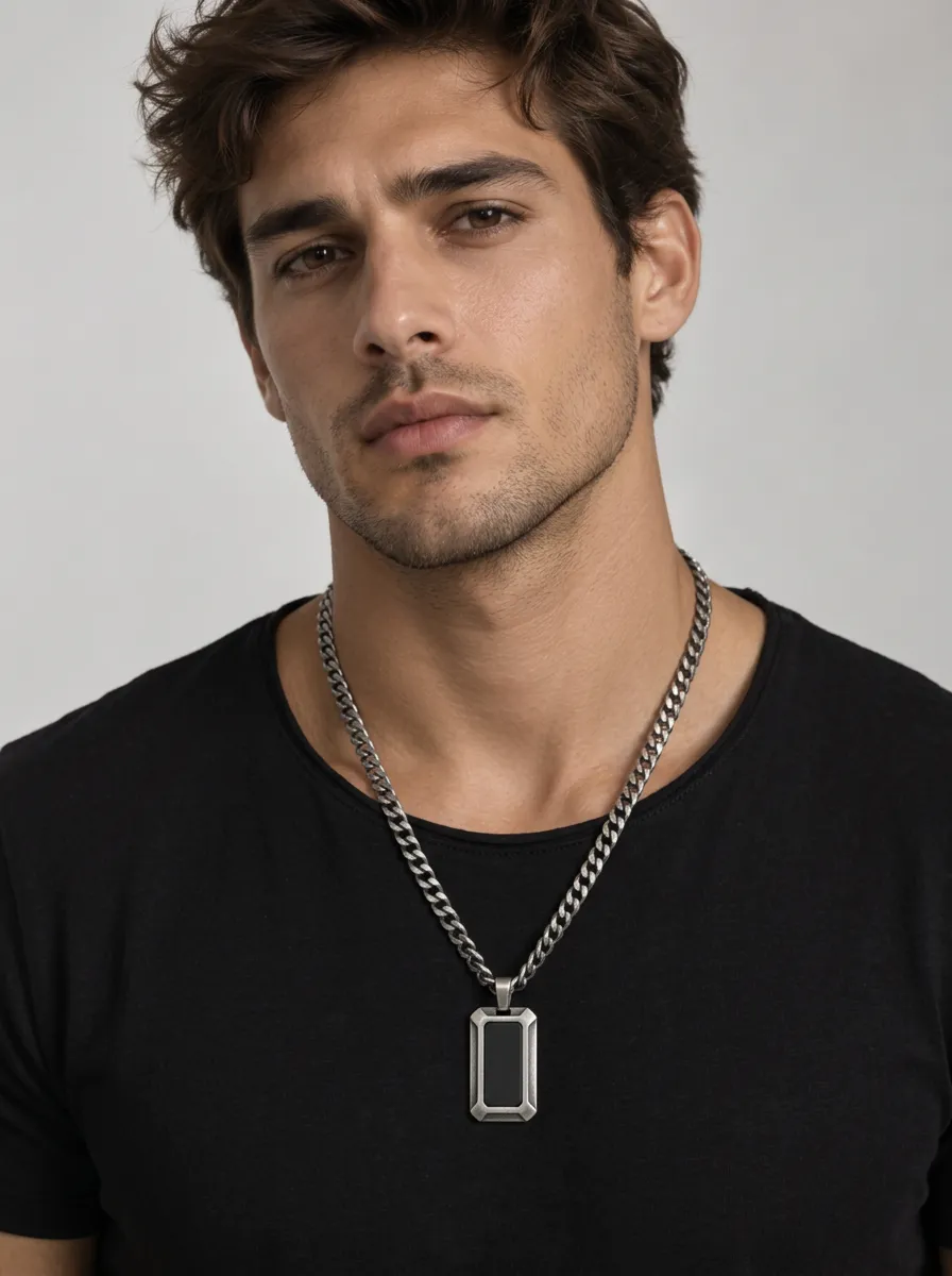 Men's Minimalist Enamel Stainless Steel Curb Chain Necklace
