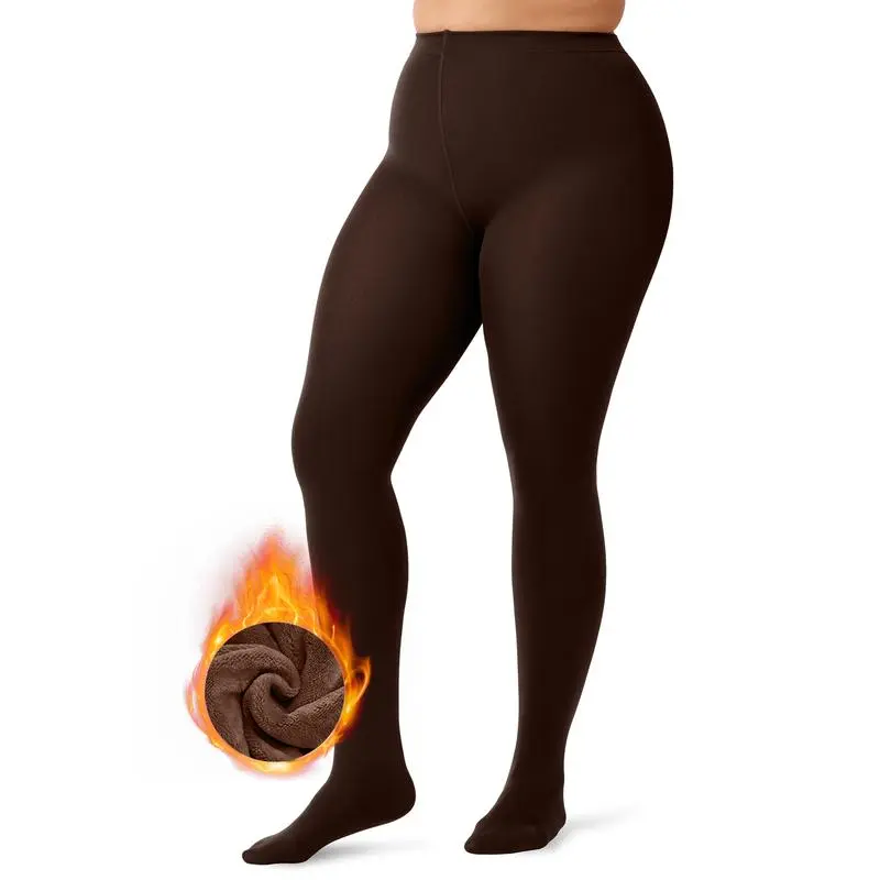 Women Fleece Lined Leggings Sheer Fake Translucent Pantyhose Thermal High Waisted Footed Opaque Tights