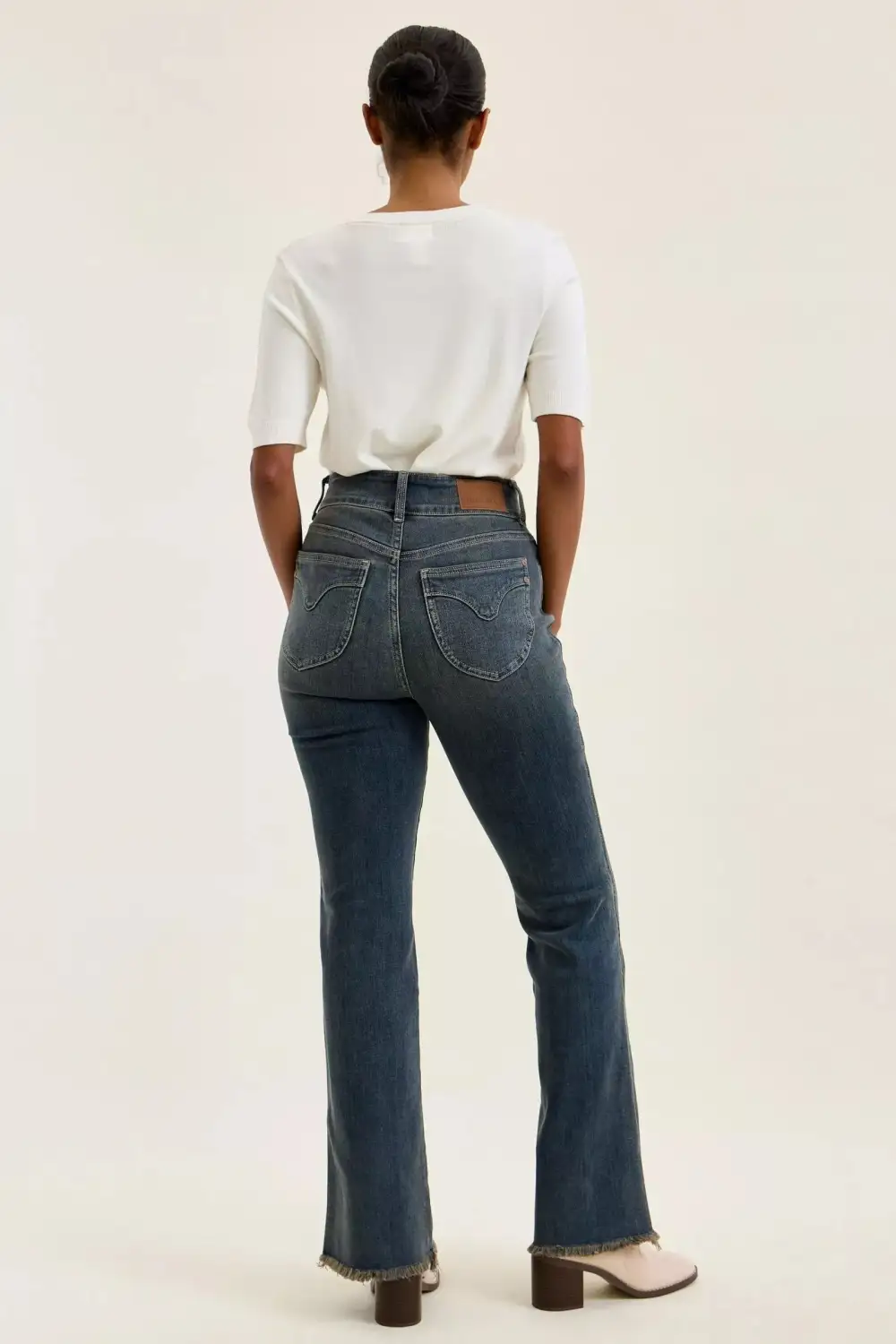 High Waist Frayed Hem Button Denim Jeans