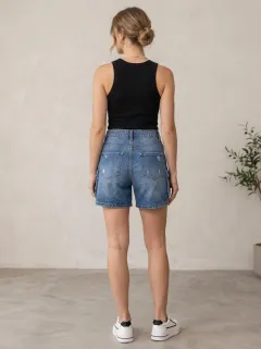 Women's Street Casual Streetwear Distressed Cargo Denim Shorts