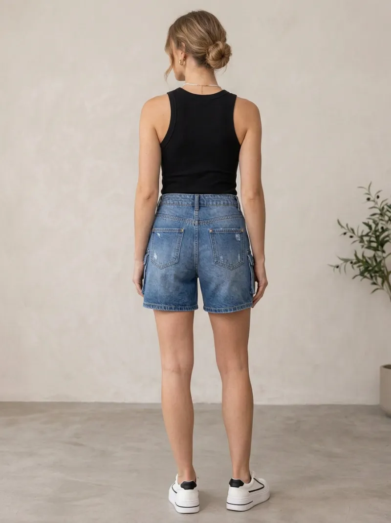 Women's Street Casual Streetwear Distressed Cargo Denim Shorts