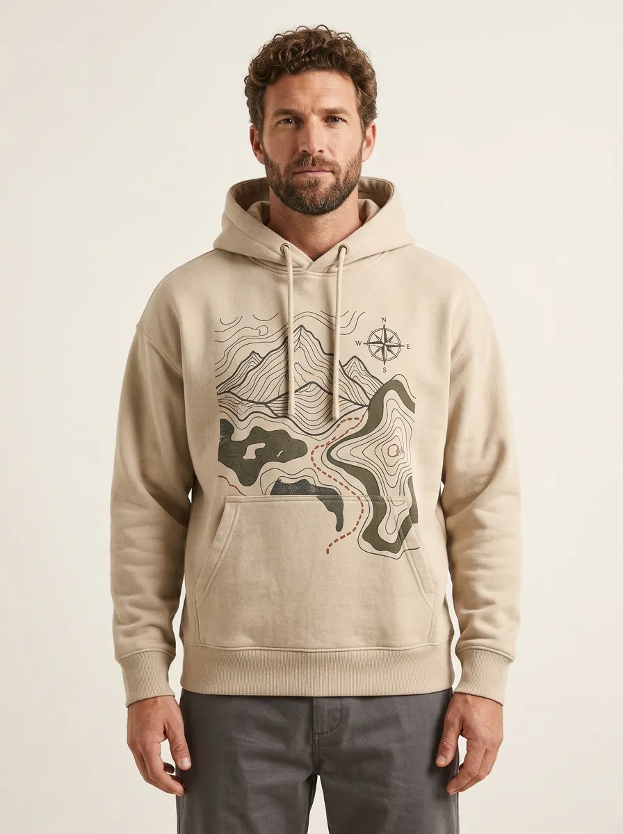 Men's Ridge Hiking Adventure Topographic Graphic Hoodie