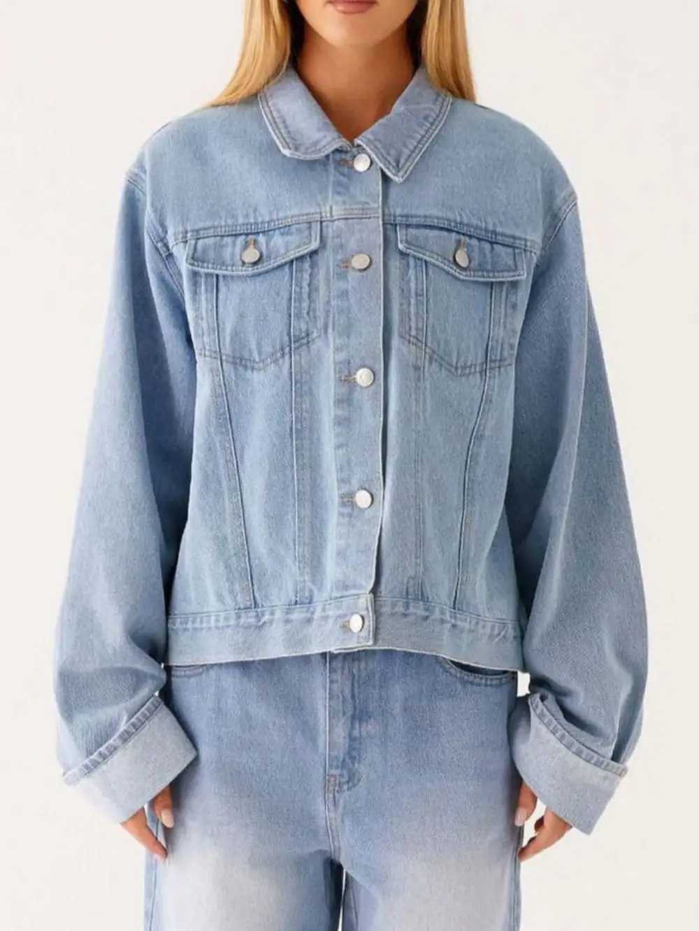 Button Down Cropped Oversized Jacket