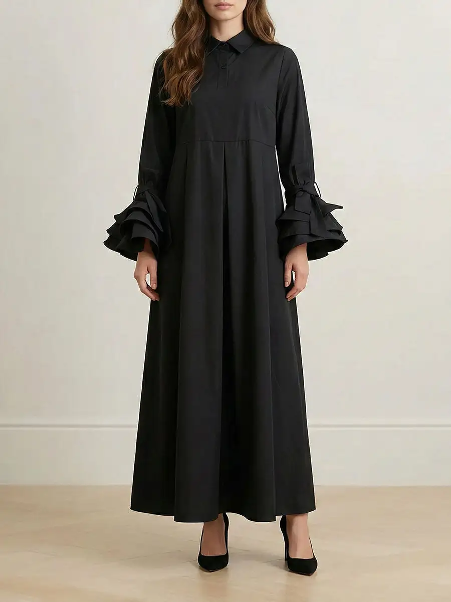 Flared Pleated Shirt Maxi Dress