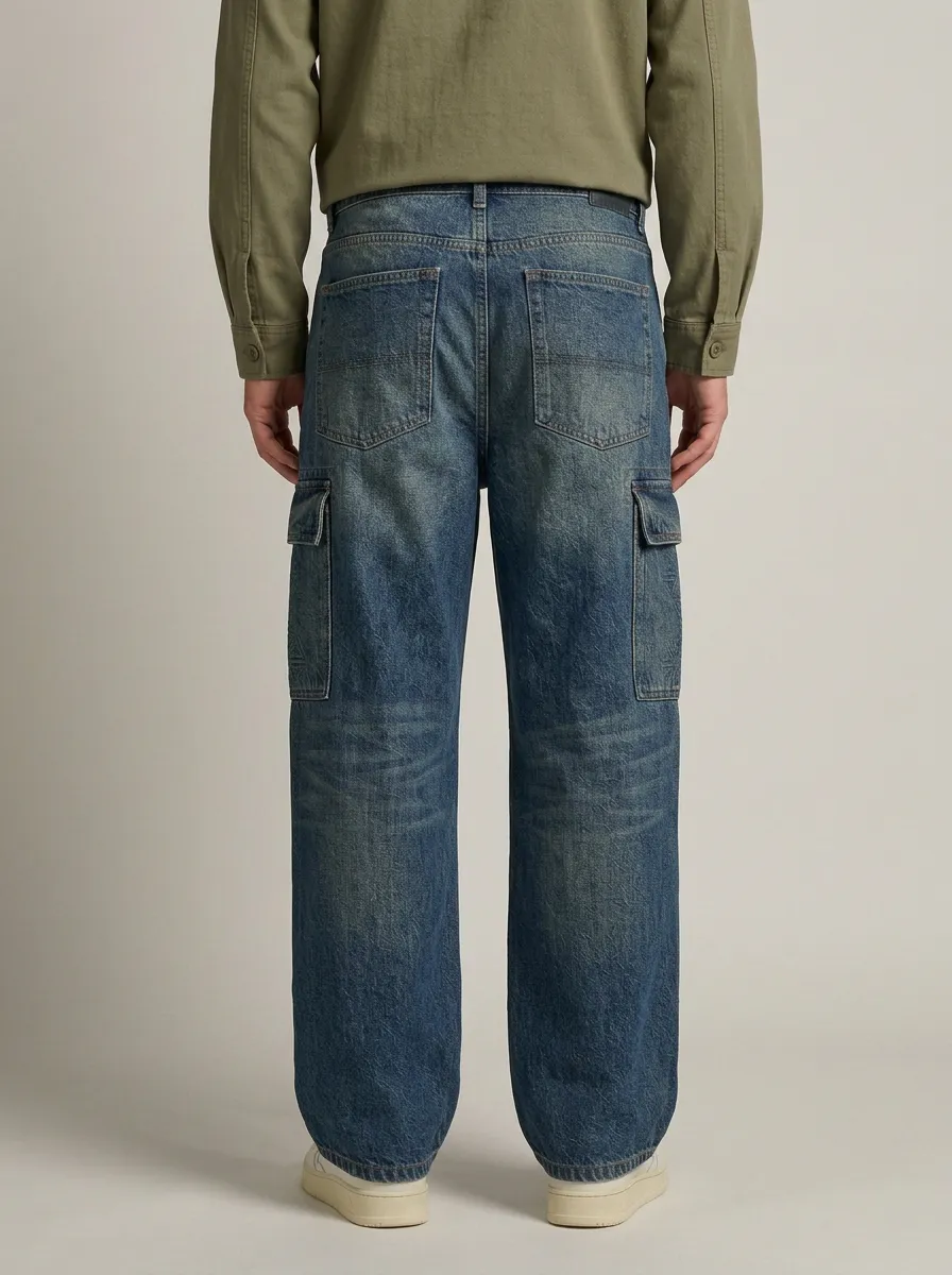 Men's Loose Fit Jeans with Wide Leg Geometric Graphic Vintage-Inspired