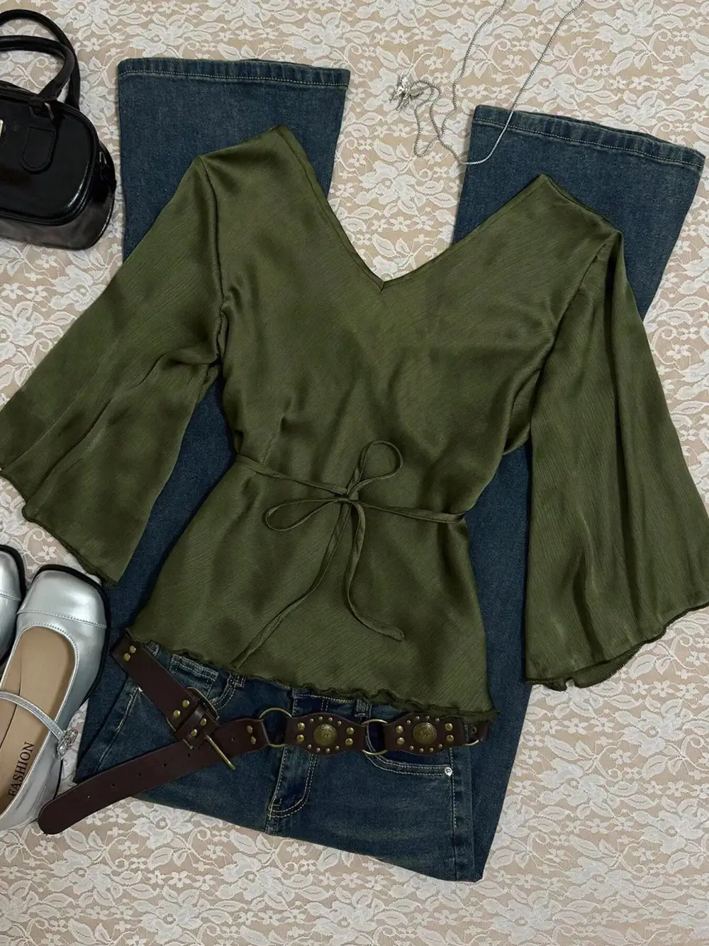 Satin Tie Front Blouse