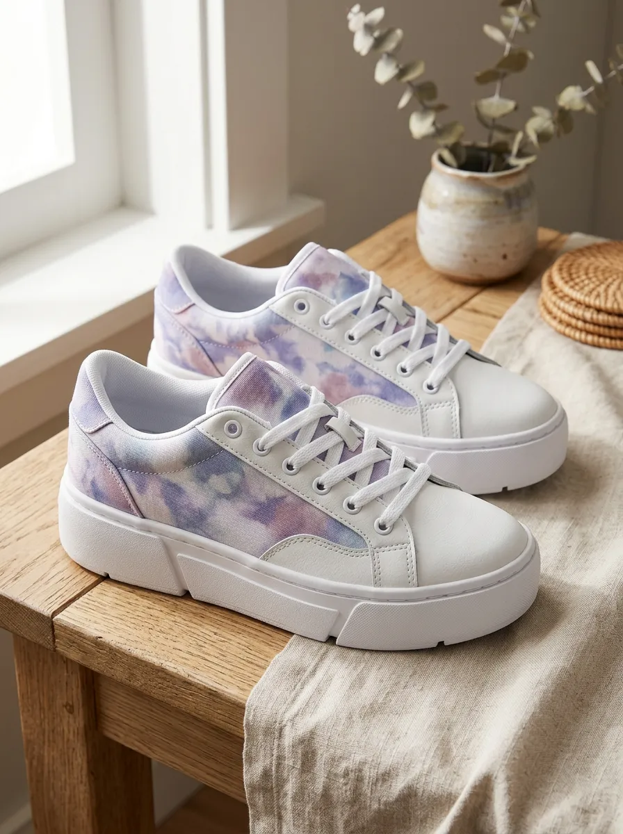 Women's Pastel Tie Dye Pattern Printed Platform Sneakers