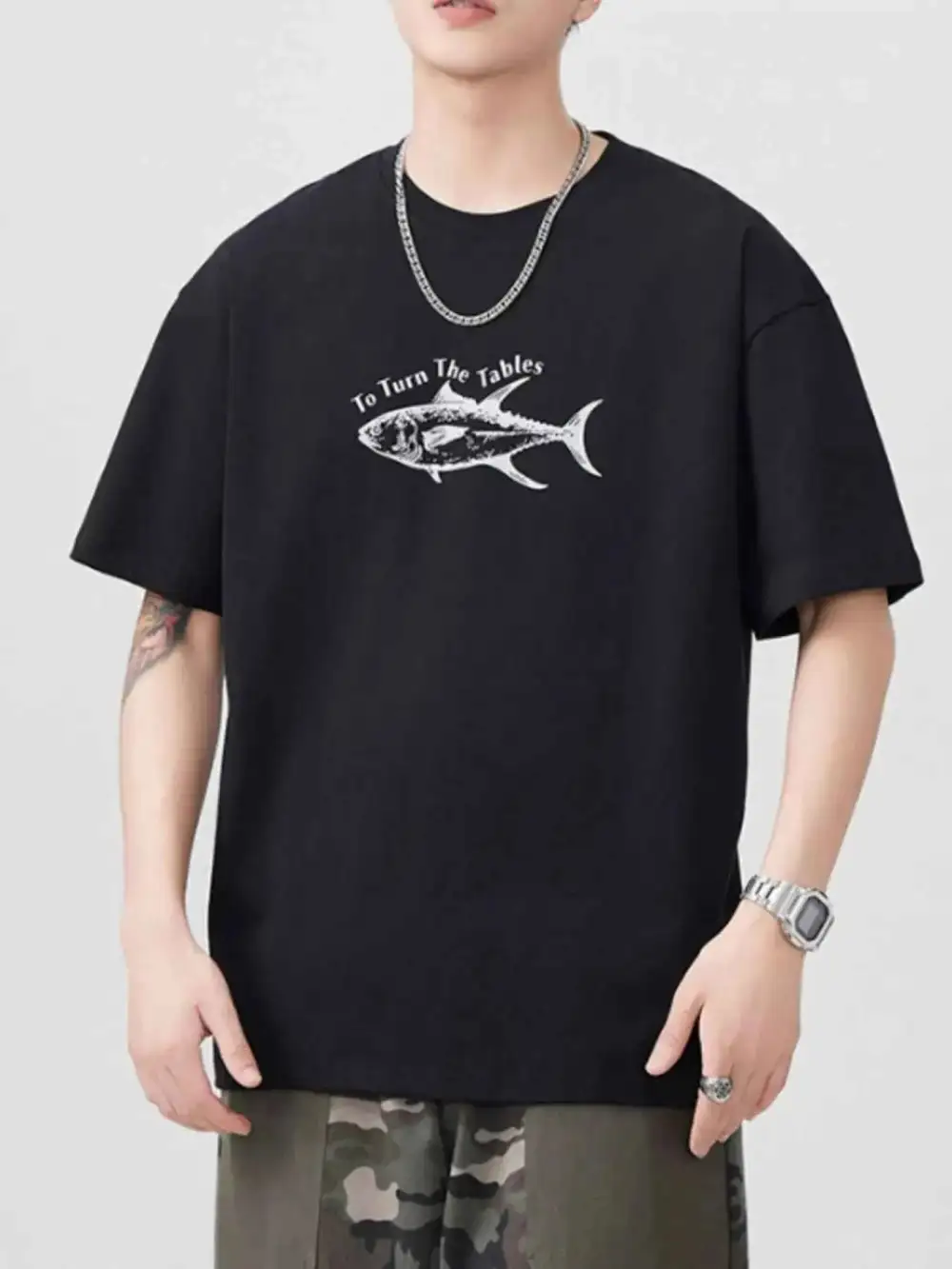 Fish Round Neck Short Sleeve T-Shirt