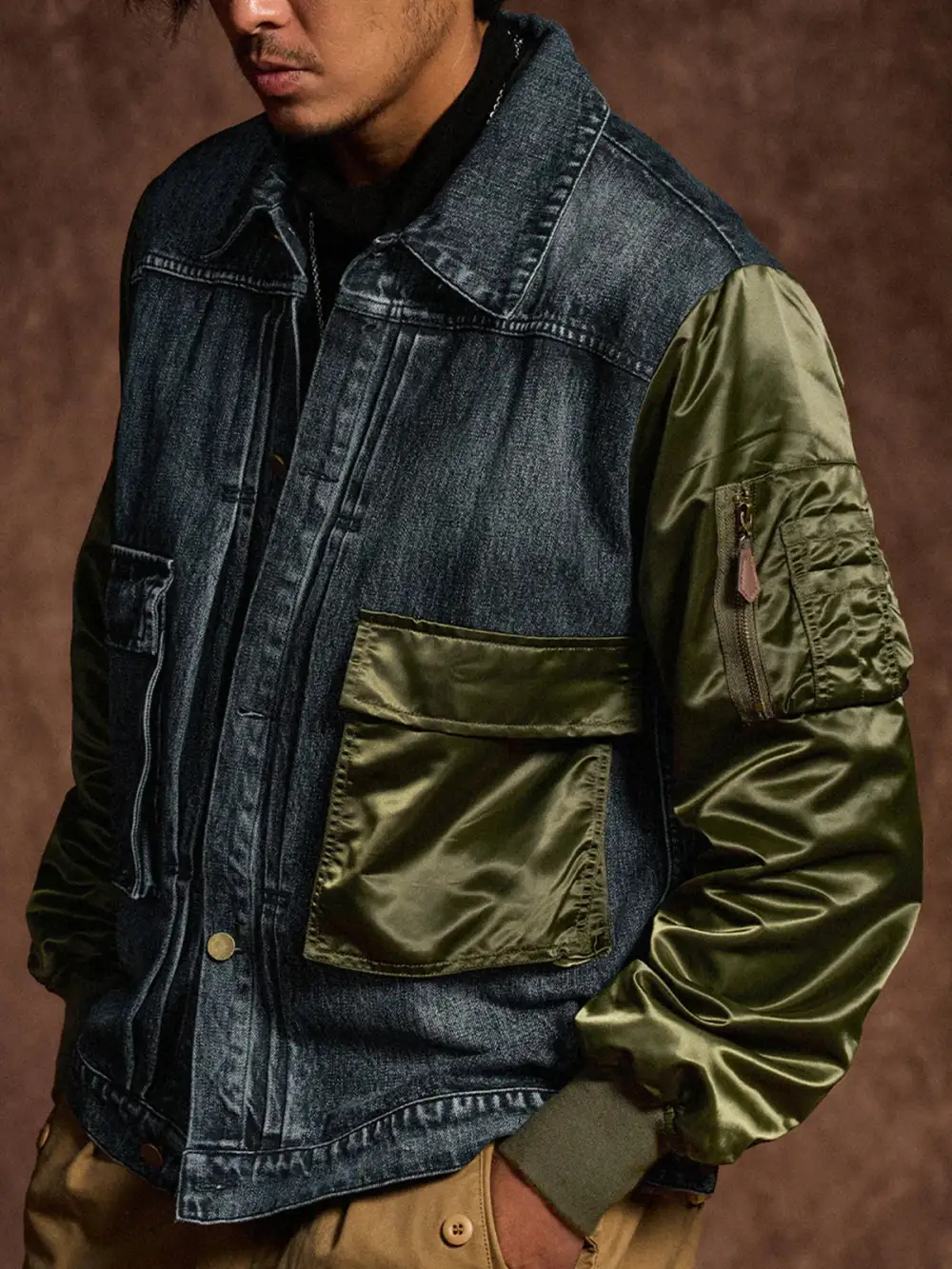 Men's Denim Pocketed Bomber Jacket