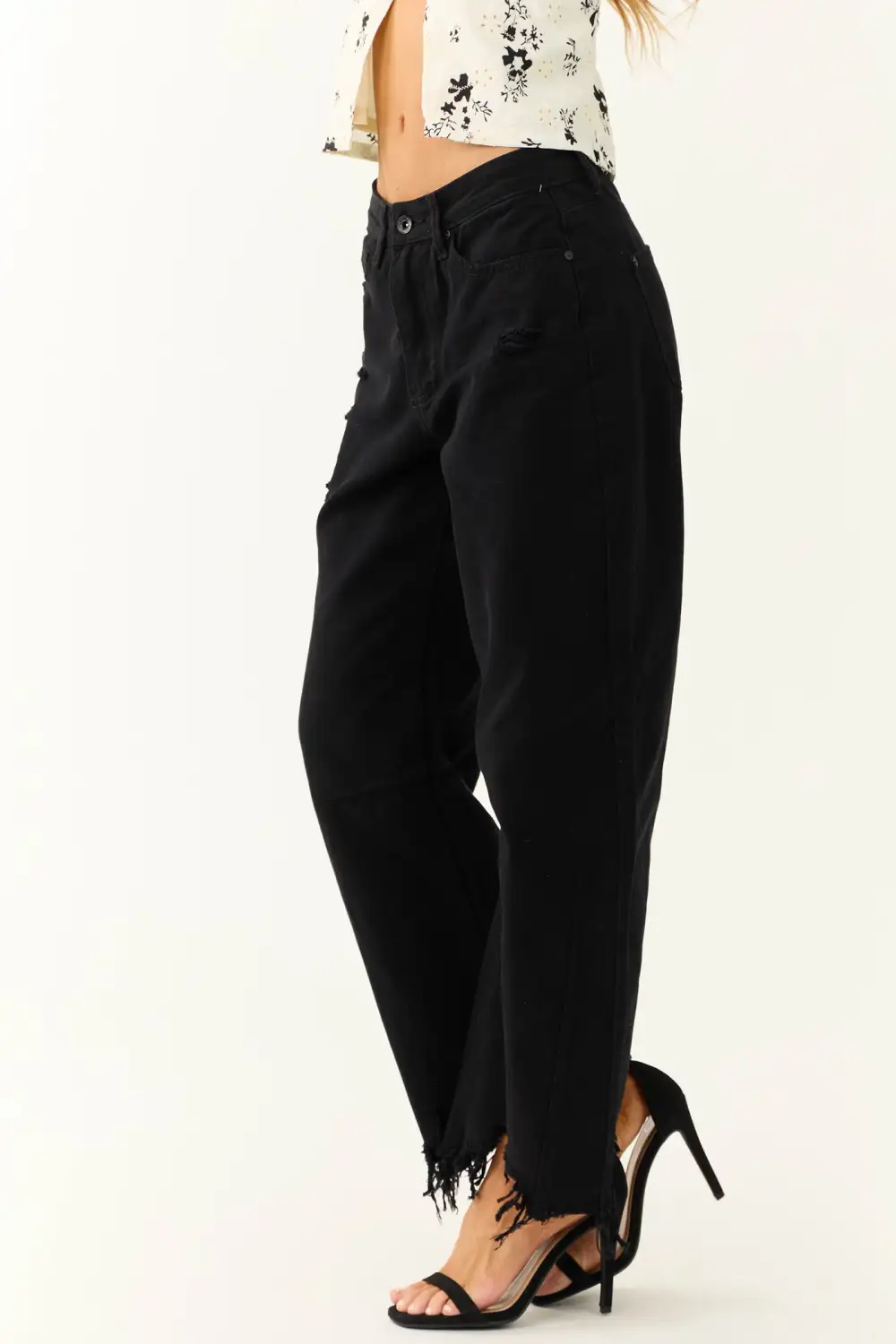 Black Wide Leg Fringed Jeans