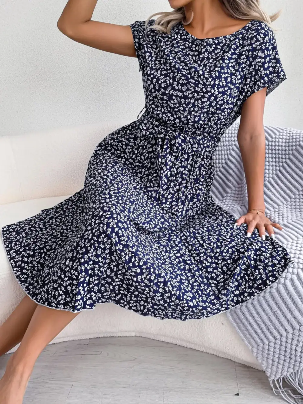 Floral Printed Pleated Midi Dress