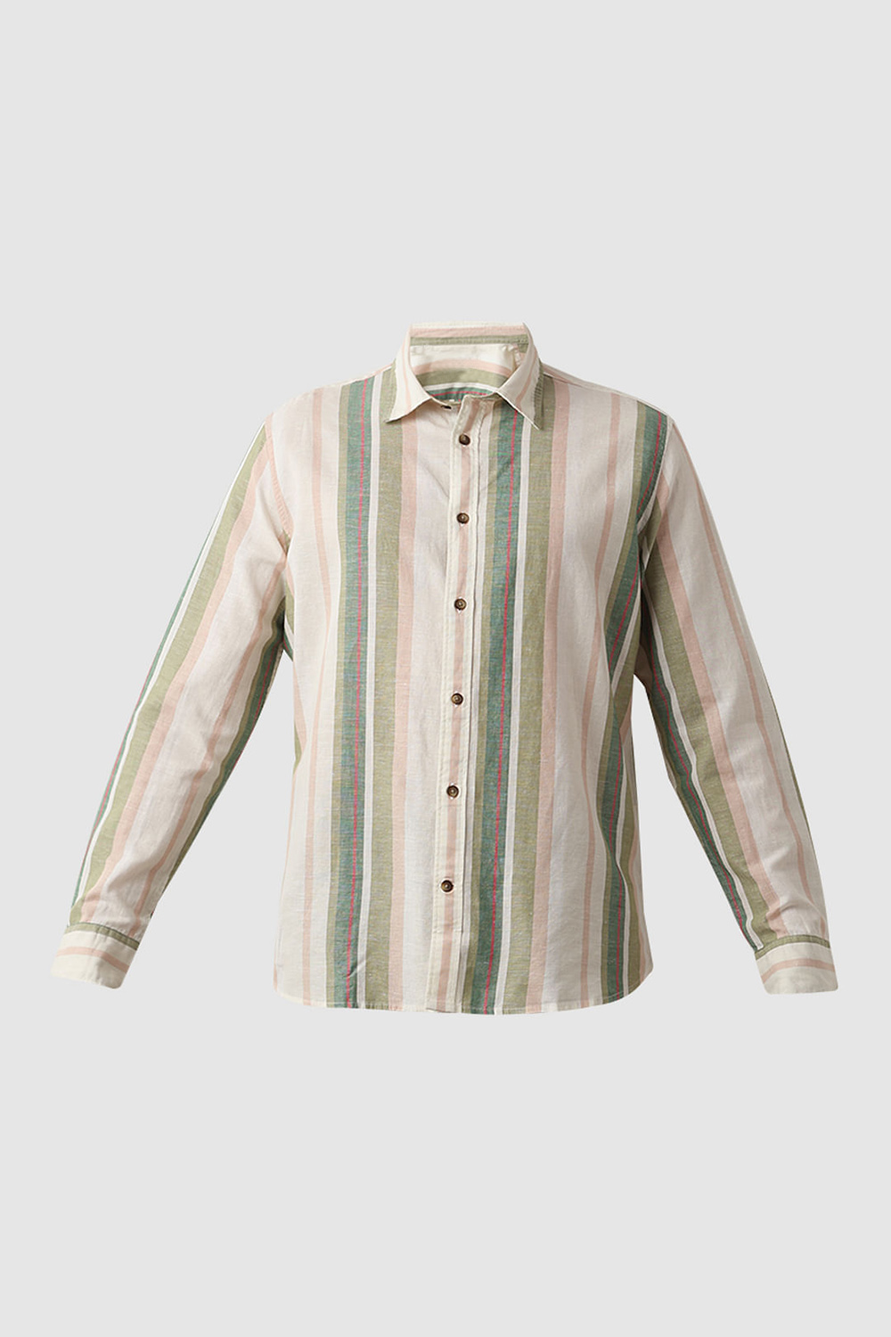 Beige Striped Linen Full Sleeves Shirt
