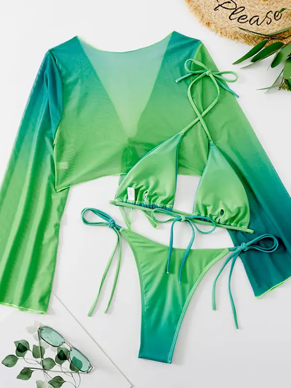 Layered Mesh Shawl Split High Swim Set