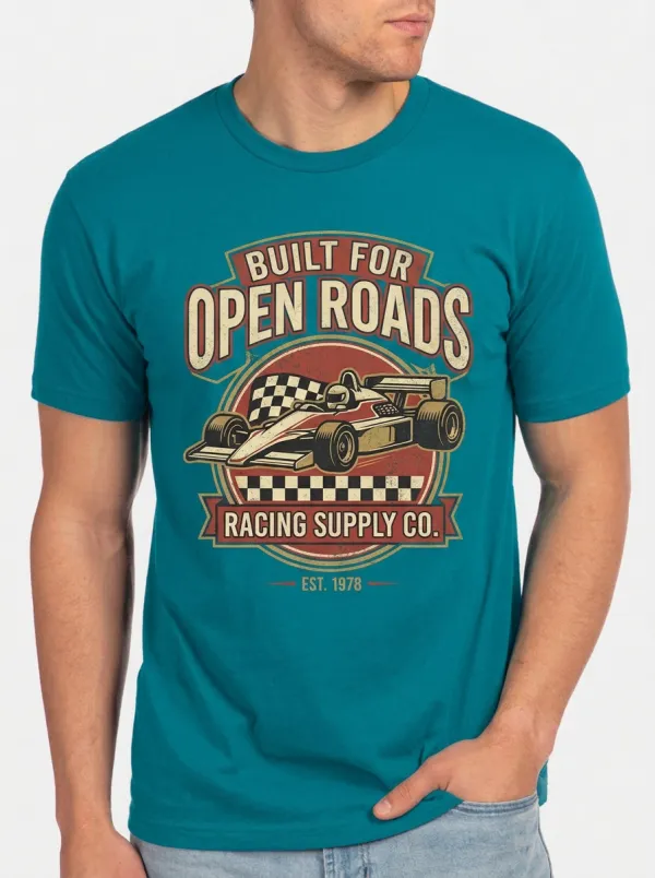 Men's Vintage Racing Car Open Roads Printed T-shirt