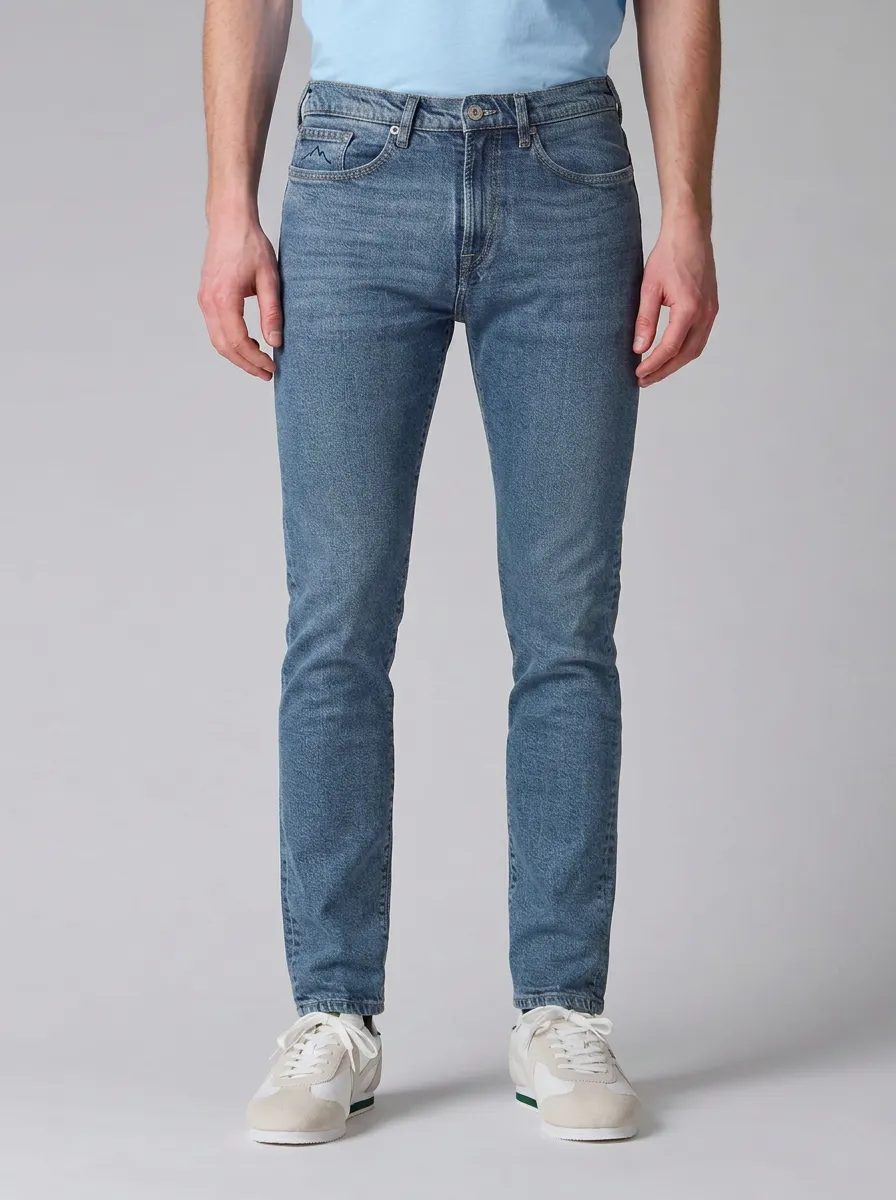 Men's Refined Everyday Mountain Logo Embroidered Stretch Denim Jeans