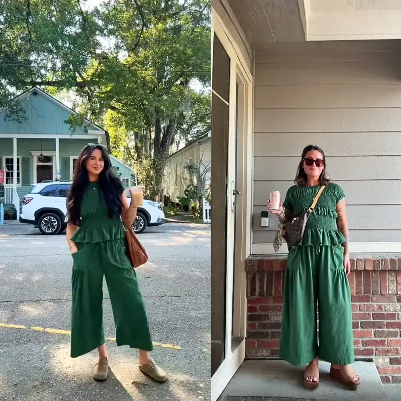 Women's two-piece set: pleated top and wide-leg pants