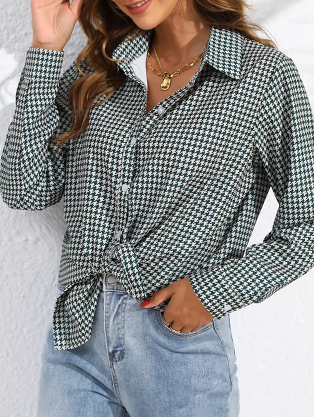 Plaid Loose Shirt with Collar Blouse