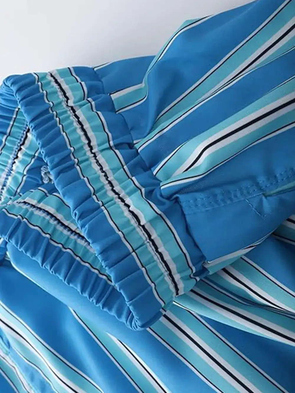 Cotton-Blend Striped Elastic Waist Shorts