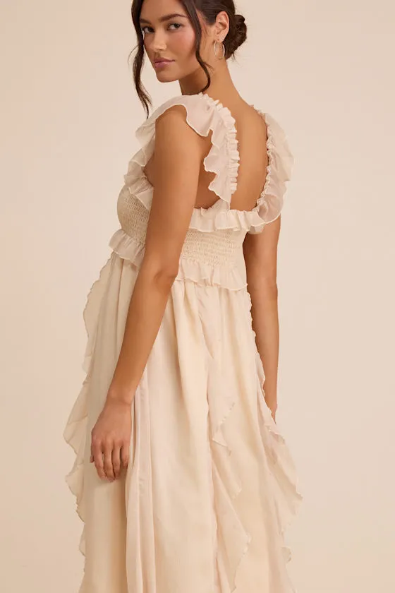 Wisteria Ivory Ruffled Smocked Maxi Dress